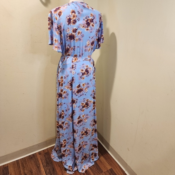 Mia & Tess Light Blue Floral Wrap Maxi Dress size XL - Picture 7 of 10